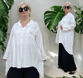 ITALIA oversized viscose A-lijn blouse/ hemd met steentjes