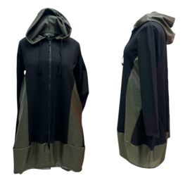 Vincenzo Allocca oversized katoen A-lijn blazer met inzet van eco leder/aparte/stretch/zwart