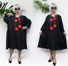 AKH oversized linnen mix A-lijn jurk/tuniek met zakken apart zwart