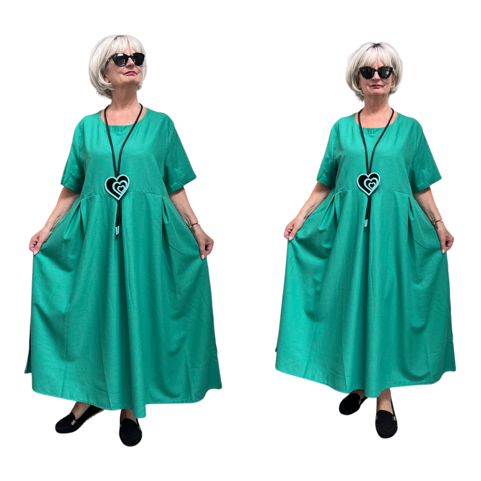 ITALIA  MODA  linnen/viscose wijde jurk met zakken apart