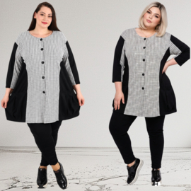 AKH oversized viscose jersey A-lijn blazer/vest apart/ stretch zwart/wit