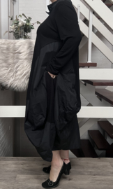 IZZY Style viscose A-lijn jurk met inzet van taft /stretch/zwart