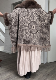 ITALIA viscose gebreid boho poncho met bont/in meerdere kleuren