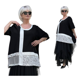 Zedd Plus viscose A-lijn tuniek/top  zwart/wit