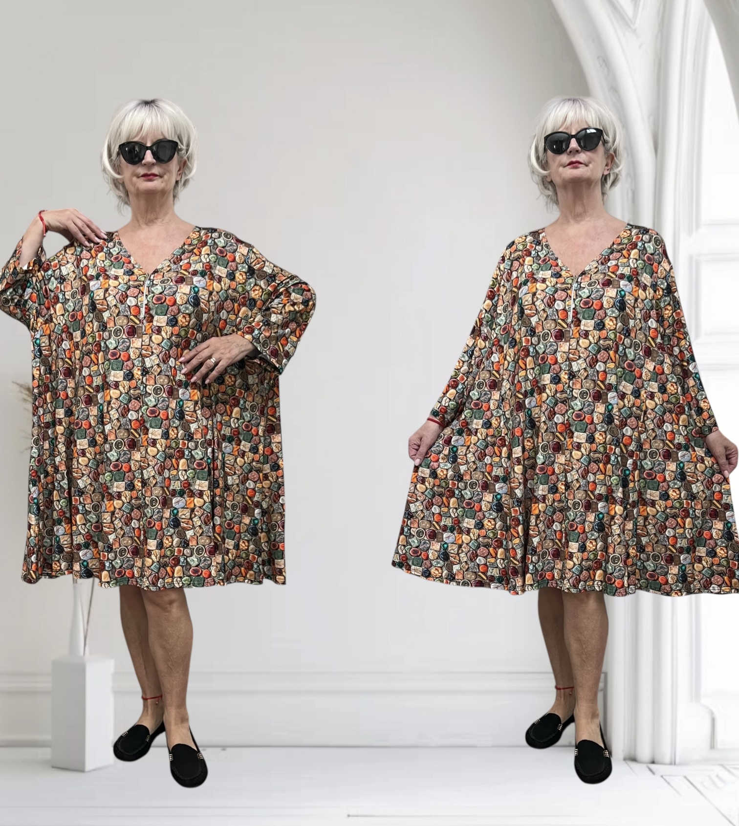 New Jersey oversized viscose A-lijn jurk/tuniek met korte rits / stretch