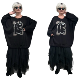 ITALIA  oversized viscose top apart stretch zwart