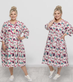 AKH oversized viscose/linnen A-lijn jurk/tuniek met zakken apart