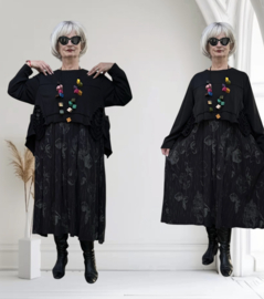 FlyOut  oversized jersey katoen viscose A-lijn jurk zwart stretch