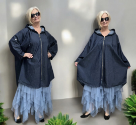 ITALIA MODA oversized katoen jeans A-lijn blazer/jas/vest apart stretch