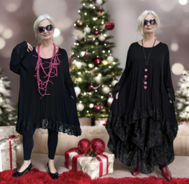 AKH oversized viscose A-lijn tuniek met glitter KANT stretch
