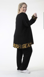 AKH oversized tricot viscose mix A-lijn tuniek apart stretch zwart/geel
