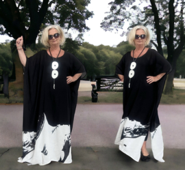 Bella Romina oversized A-lijn viscose chiffon kaftan/jurk  apart (extra groot)