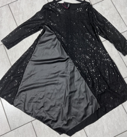 ITALIA Style  A-lijn jurk/tuniek met pailletten en eco leder/zwart /stretch