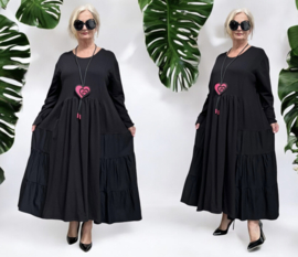 SASHA  oversized katoen A-lijn jurk stretch zwart