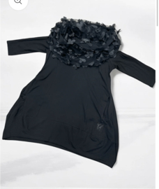 Vincenzo Allocca oversized katoen A-lijn tuniek met tule bloemenkraag apart zwart