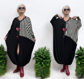 Verda oversized viscose mix jurk apart zwart/wit  stretch