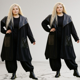 AKH oversized viscose A-lijn tussenjas /blazer  zwart stretch
