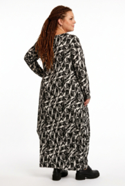 AKH oversized viscose mix ballon jurk apart stretch zwart /wit