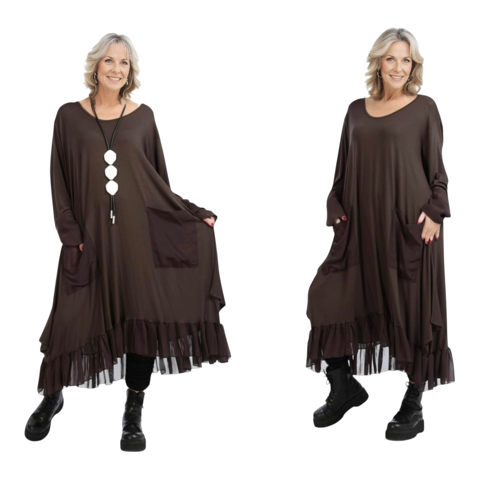 AKH viscose A-lijn jurk met chiffon stof apart stretch