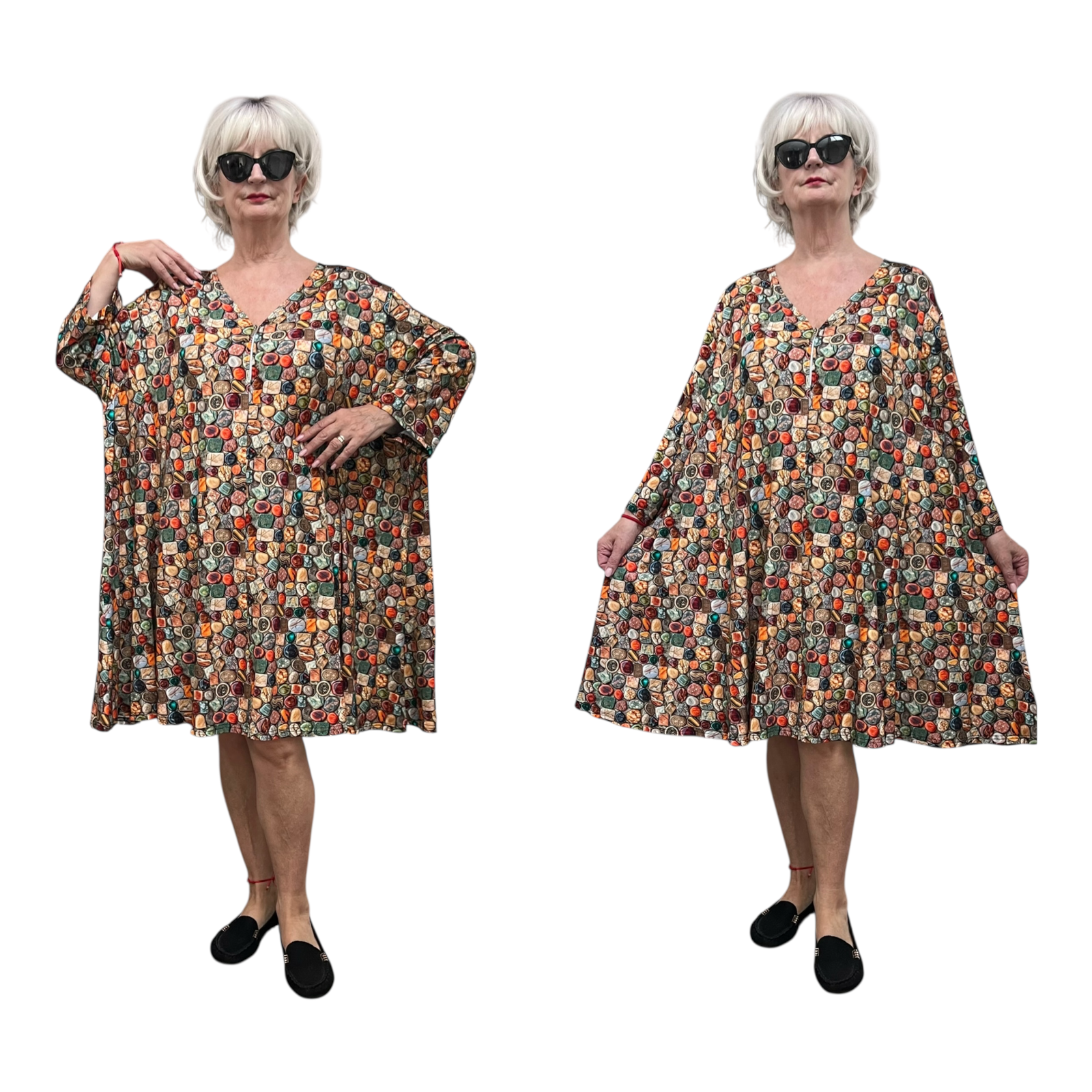 New Jersey oversized viscose A-lijn jurk/tuniek met korte rits / stretch