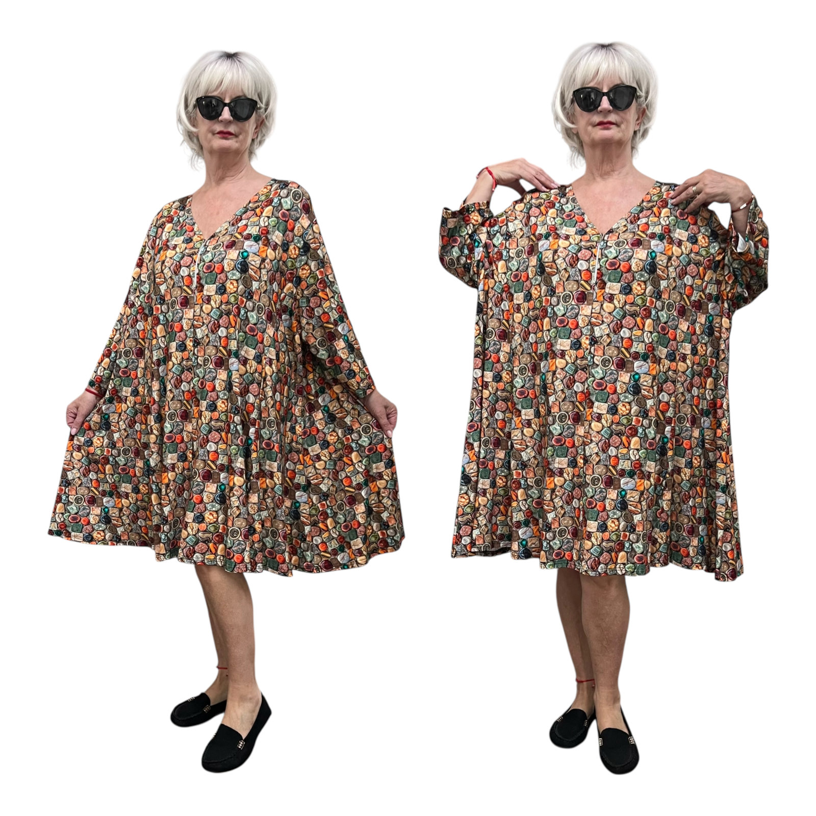 New Jersey oversized viscose A-lijn jurk/tuniek met korte rits / stretch