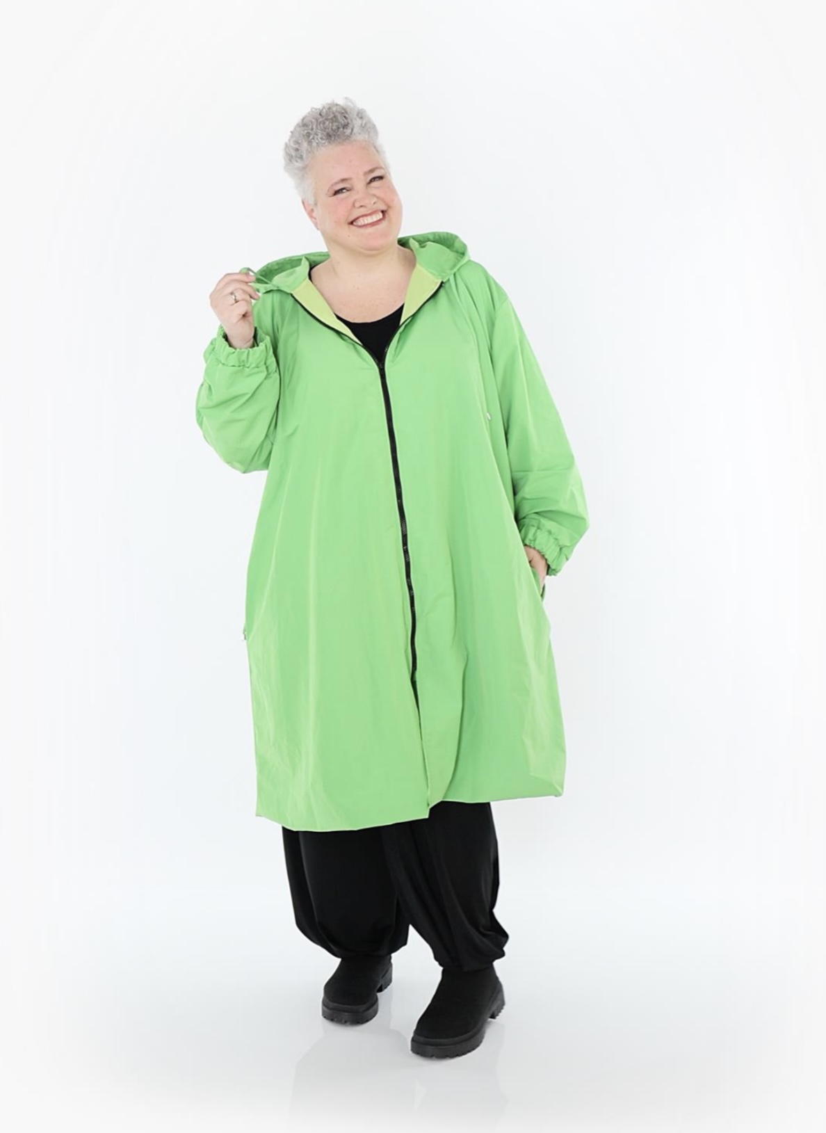 AKH oversized tafta memory/katoen mix tussenjas met capuchon / gevoerd