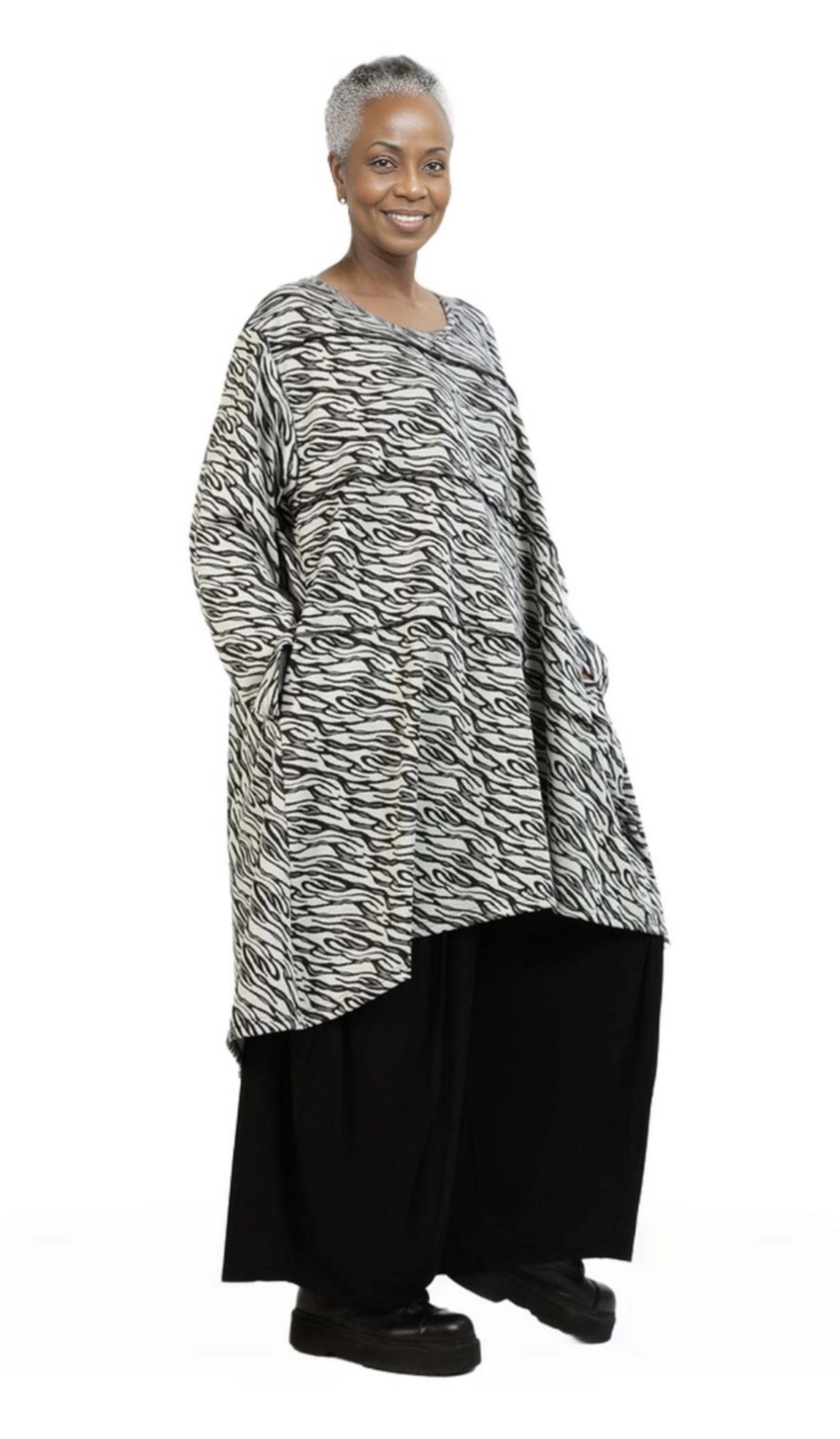 AKH oversized viscose mix jurk/tuniek apart stretch zwart/wit