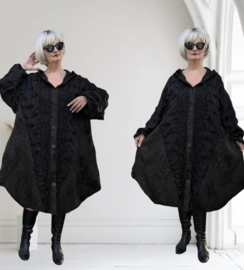 H-4 A-lijn jas/blazer/vest met inzet van chiffon stof /apart/zwart