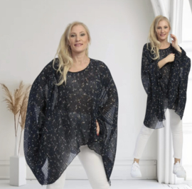 AKH oversized chique chiffon top/tuniek apart donkerblauw