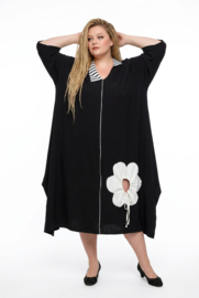 CN-G viscose A-lijn jurk met bloem / zwart/wit