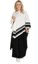 AKH oversized asymmetrisch gebreide tuniek/poncho  apart stretch wit/zwart