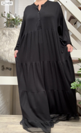 R.A.F.A.Y viscose A-lijn jurk met inzet van tule/ stretch/zwart