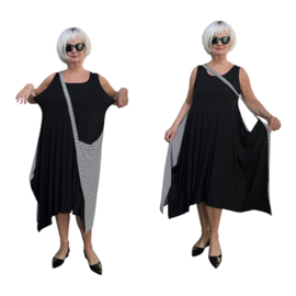 Naveed  viscose jersey A-lijn jurk stretch zwart/wit
