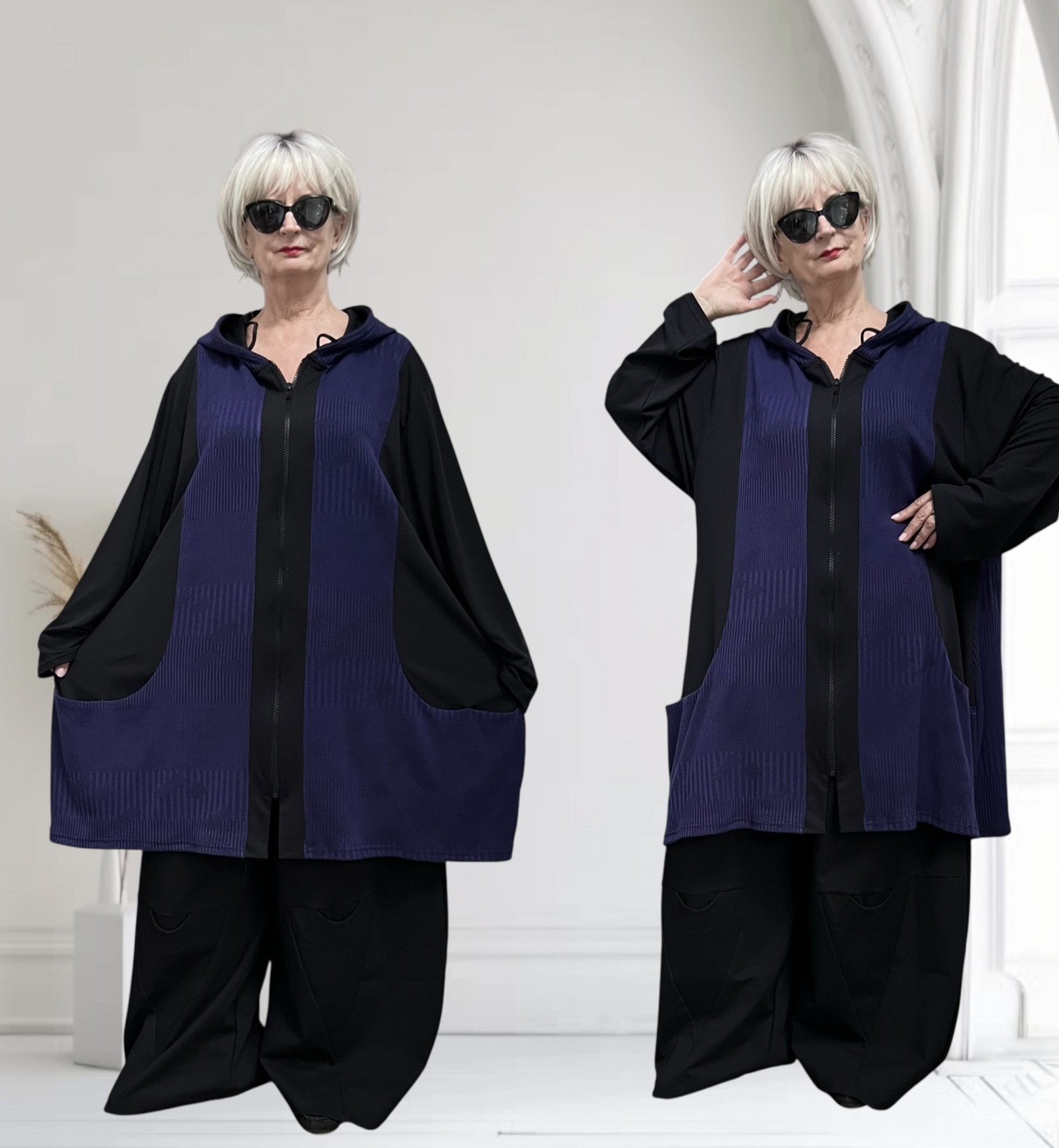 AKH viscose  A-lijn blazer met zakken stretch zwart/paars