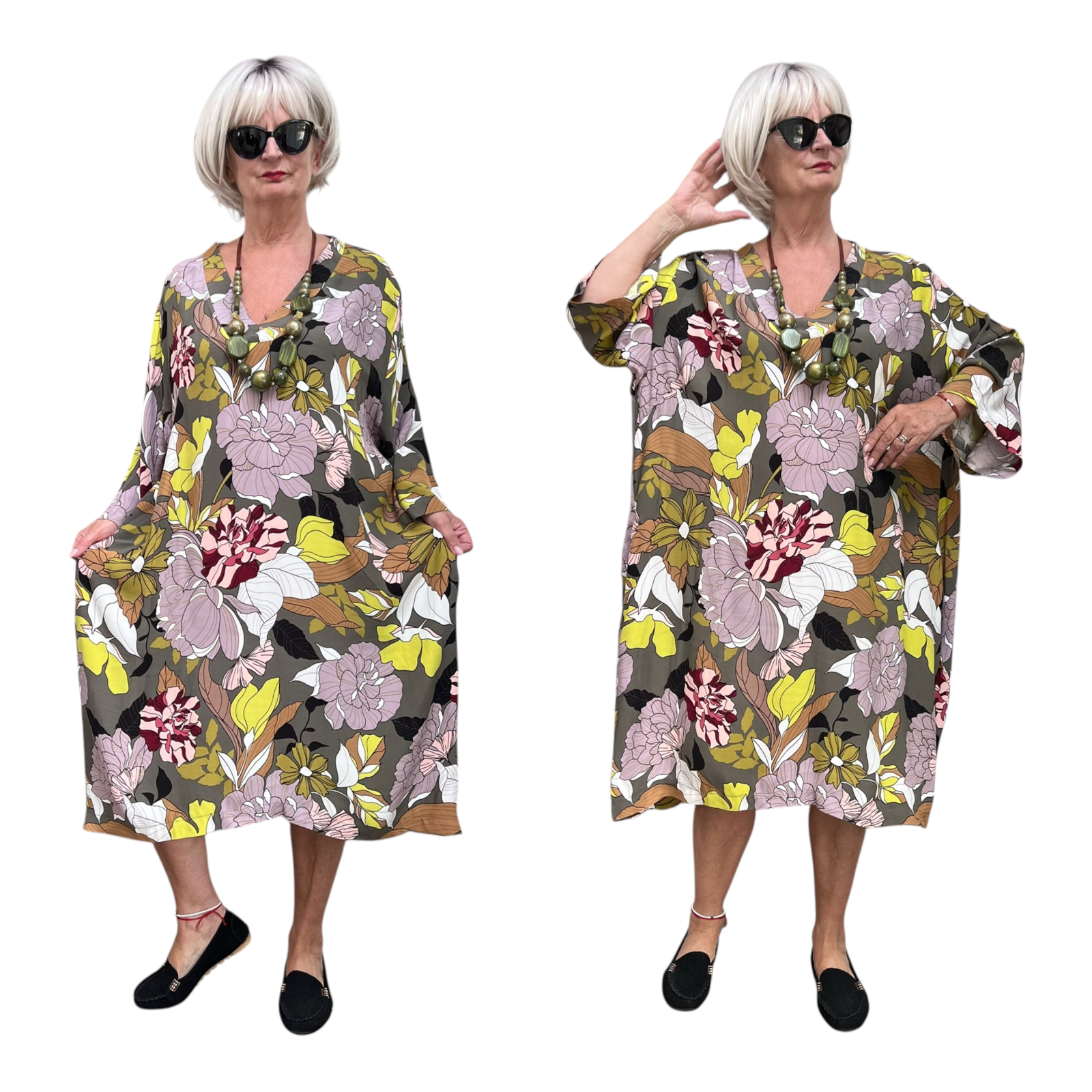 Ophilia oversized viscose jurk met zakken