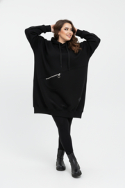 SASHA Gina oversized katoen joggingstof winter tuniek zwart/premium kwaliteit/stretch