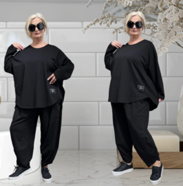 SASHA Noa jersey oversized katoen vrijetijdspak(top + broek) apart stretch zwart