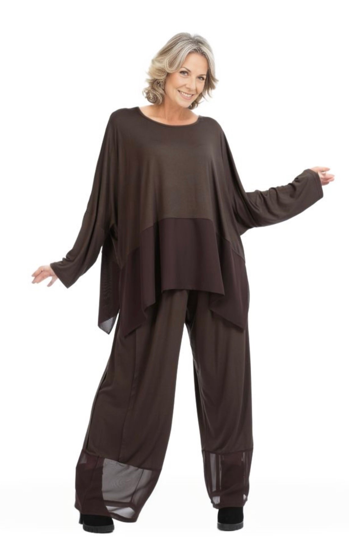 AKH viscose wijde broek met chiffon stof stretch 