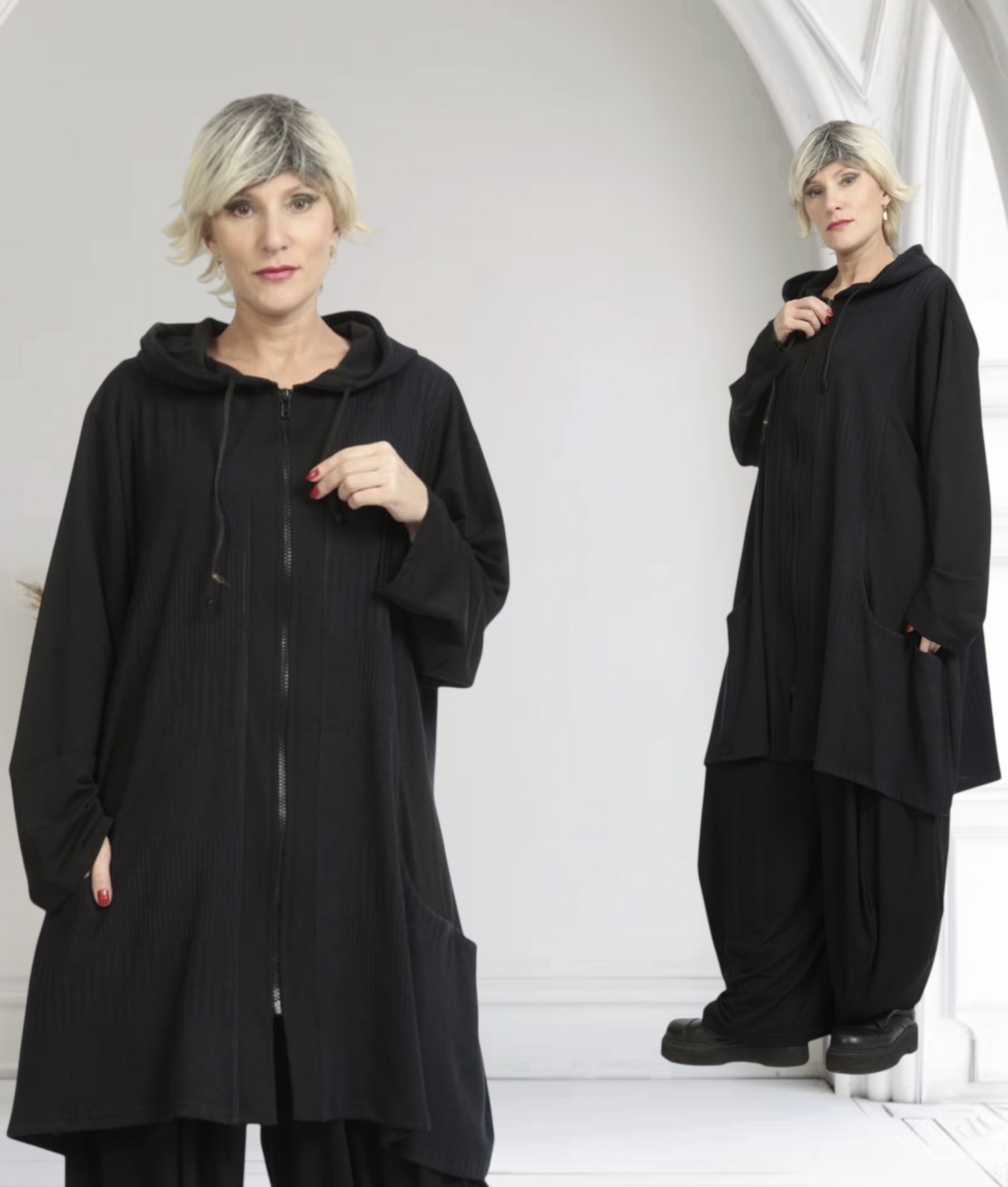 AKH viscose  A-lijn blazer met zakken stretch zwart