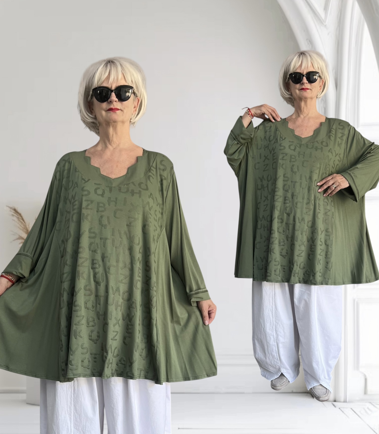 New Jersey oversized viscose A-lijn tuniek met aparte decolleté / stretch