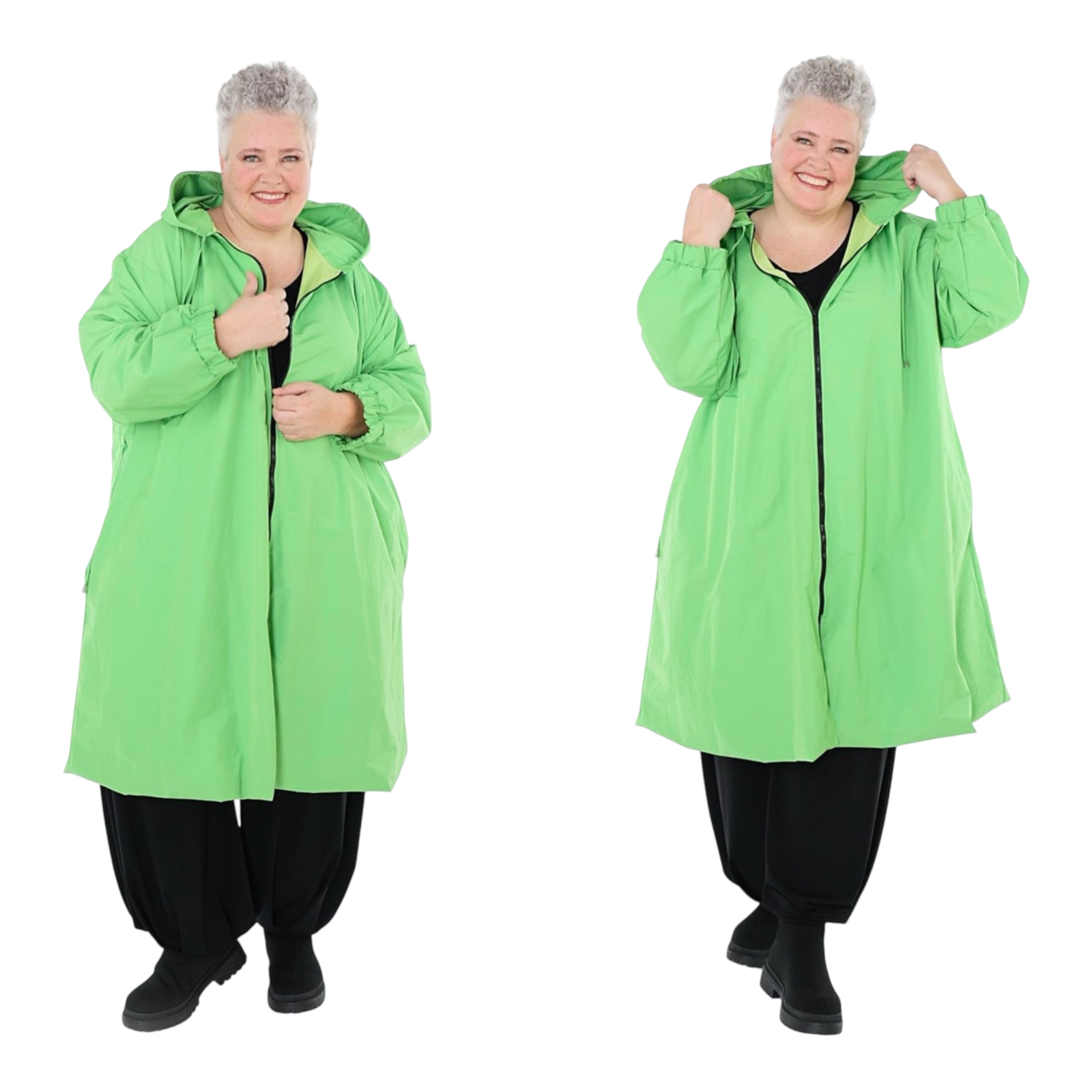 AKH oversized tafta memory/katoen mix tussenjas met capuchon / gevoerd