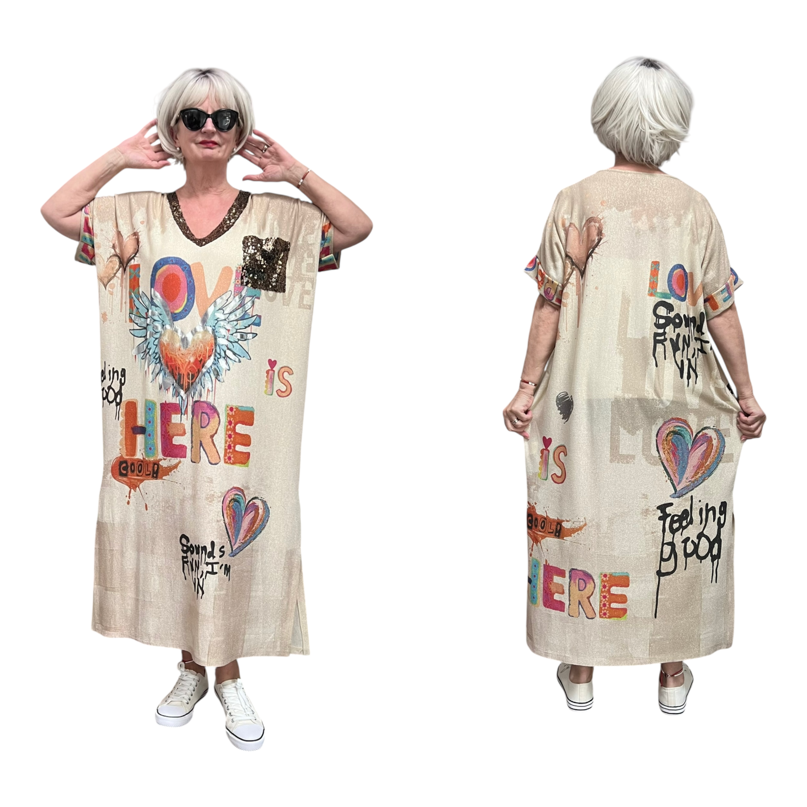 CHARME MODA oversized jurk met glitters stretch