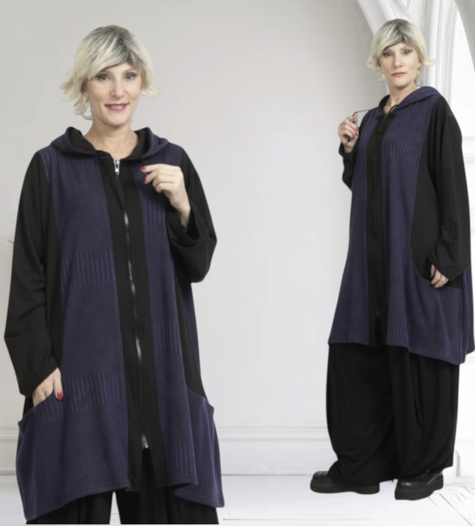 AKH viscose  A-lijn blazer met zakken stretch zwart/paars