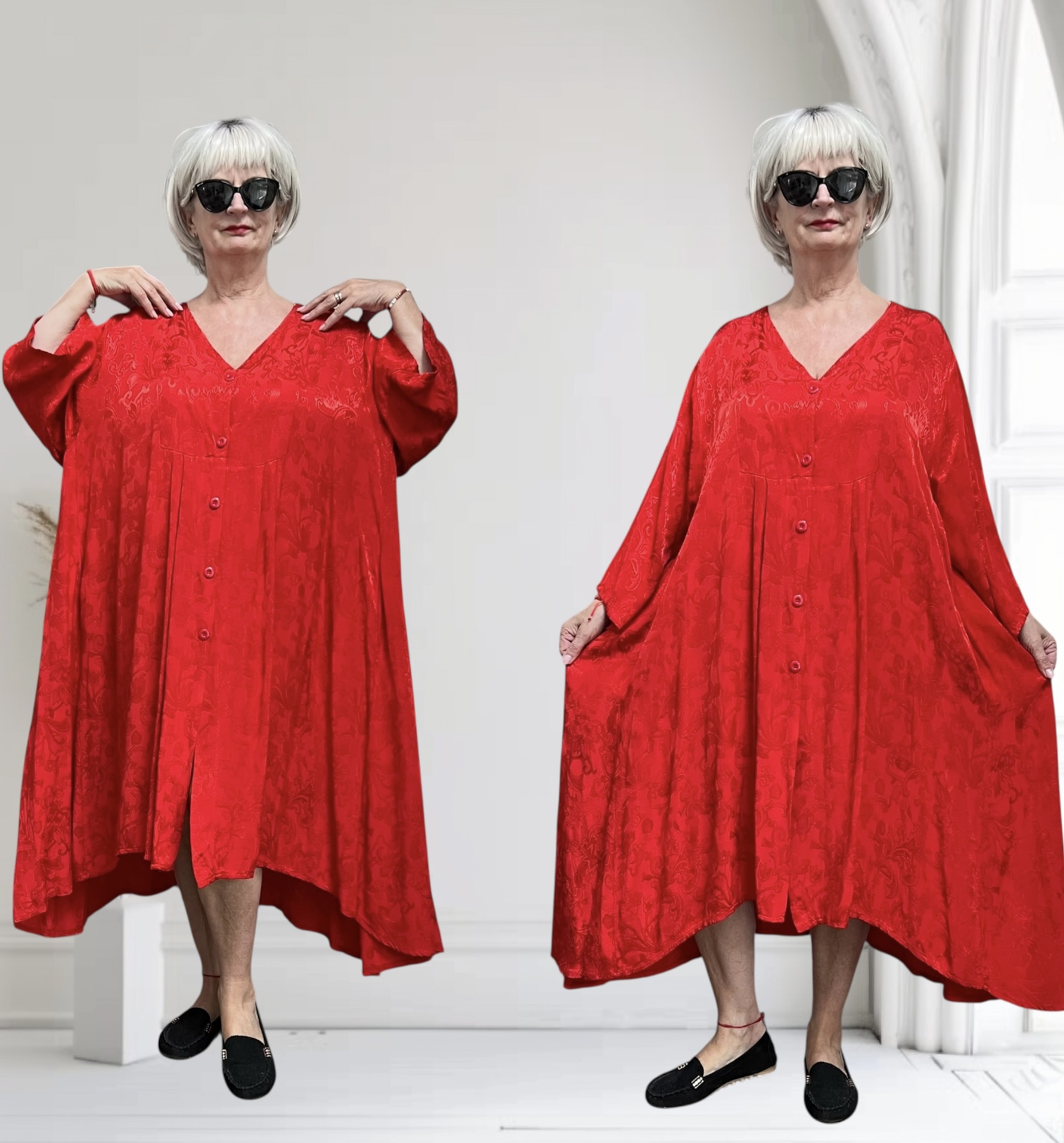 MB Germany satijn/viscose A-lijn jurk/blouse  met zakken/in meerdere kleuren