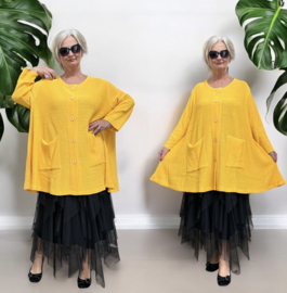 AKH gebreide oversized A-lijn katoen vest/blazer apart stretch