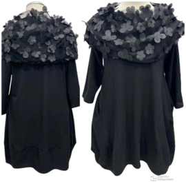 Vincenzo Allocca oversized katoen A-lijn tuniek met tule bloemenkraag apart zwart