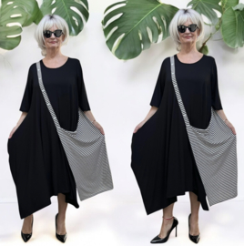 Naveed  viscose jersey A-lijn jurk stretch zwart/wit