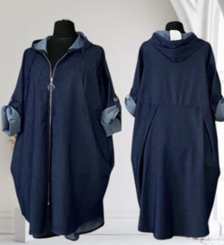 ITALIA MODA oversized katoen jeans A-lijn blazer/jas/vest apart stretch