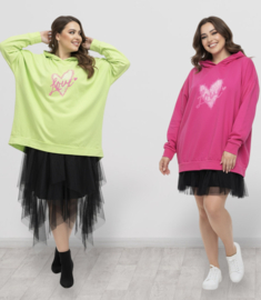 ITALIA  oversized  katoen top met capuchon apart stretch/in meerdere kleuren