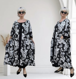Gina oversized A-lijn jersey blazer(extra groot)  apart zwart/wit